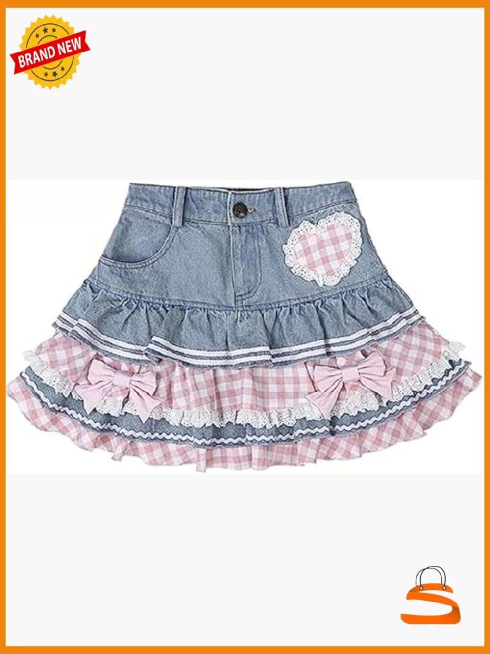 Preppy Lolita Kawaii Mini Skirt High Waist Denim Cake Skirt Y2K